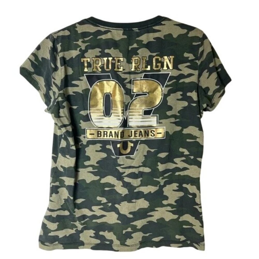 True Religion Victorious Green Camo V-Neck T-Shirt - Picture 5 of 7